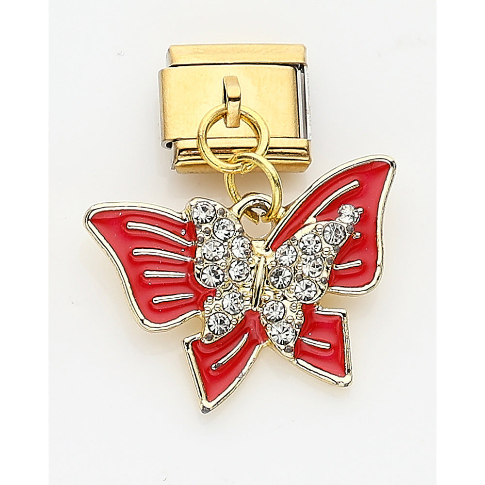 Wholesale 10pcs Italian Charm Bracelet 9mm DIY Splicing Strawberry Cherry Butterfly Love Stainless Steel Composable Bracelet