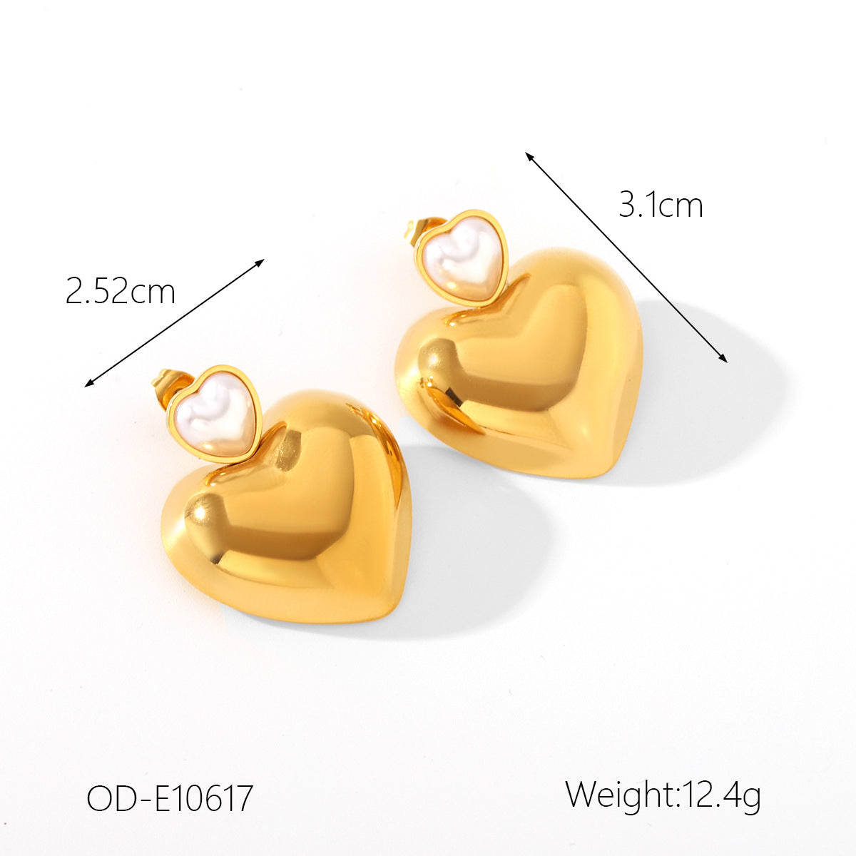 Wholesale fashion titanium steel earrings  18k gold pearl love earrings