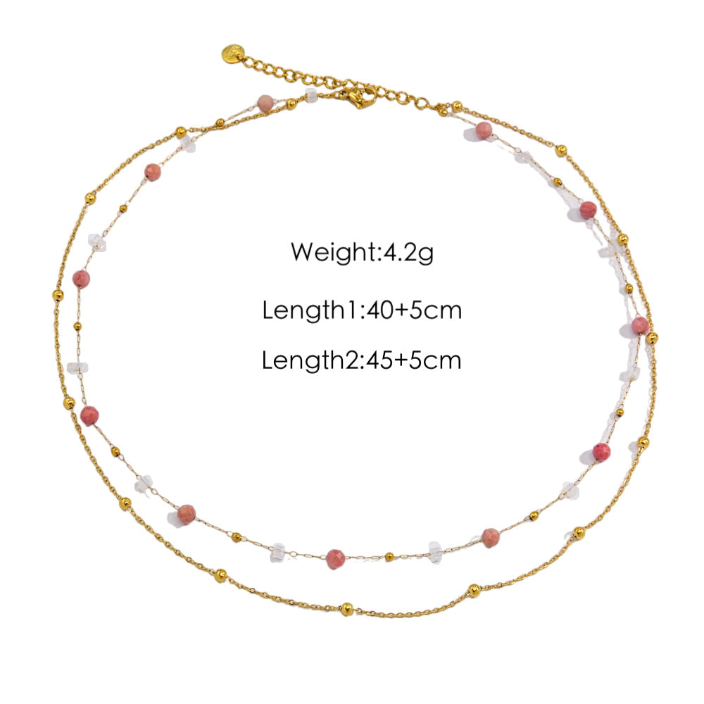 Wholesale Stainless Steel Handmade Natural Stone Beaded Stacking Necklace