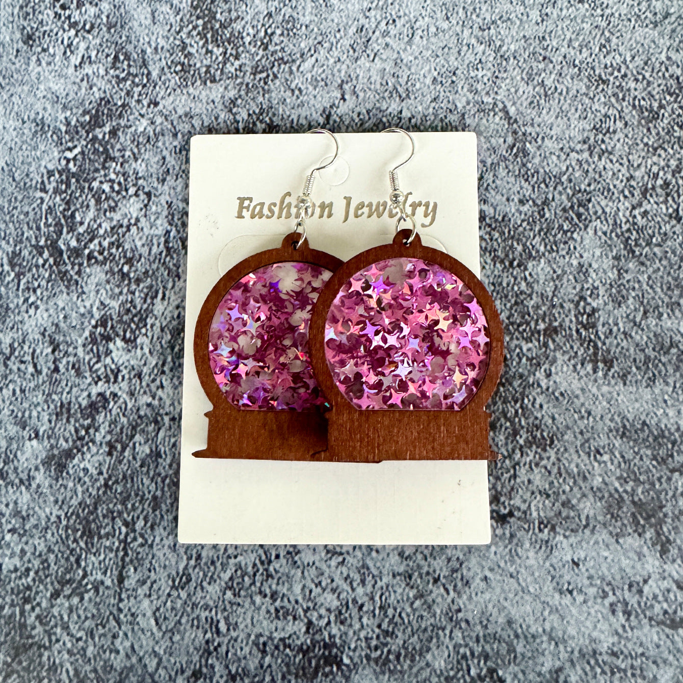 Wholesale  winter Christmas earrings acrylic inlaid wood glass ball  earrings