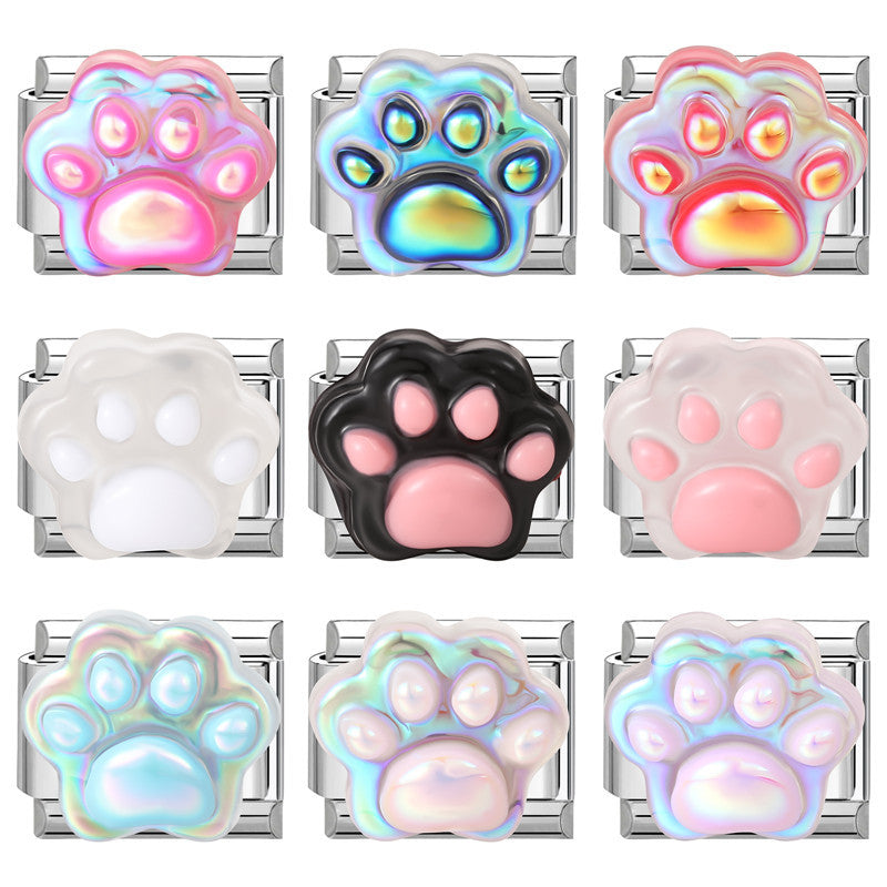 Wholesale Stainless Steel Cat Paw Charm DIY Bracelet Accessory Cute Black Pet Paw Print Pendant For Jewelry Making Everyday Wear Fashion Accessory