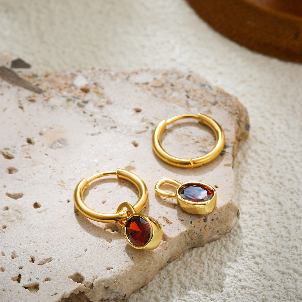 Wholesale  Stainless Steel 18K Gold Color Zircon Oval Earrings