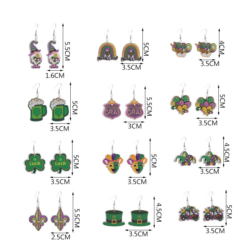 Wholesale  Carnival wooden earrings carnival truck clown hat earrings holiday earrings