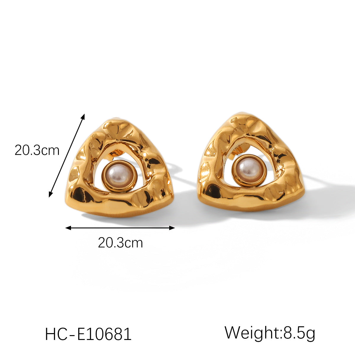 Wholesale stainless steel earrings fashion  inlaid pearl hollow triangle earrings