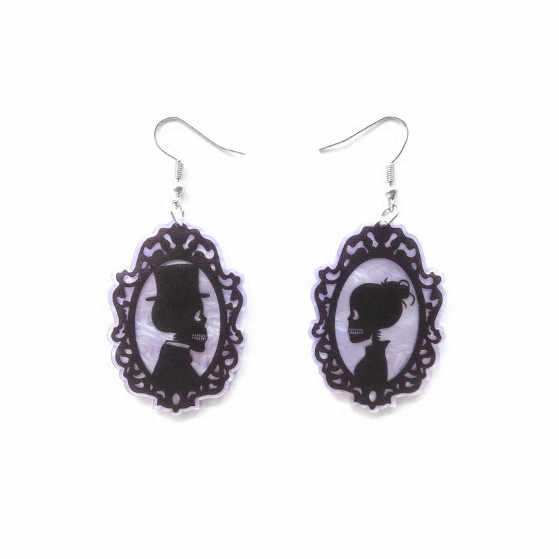 Wholesale Dark Gothic  Ghost Couple Earrings Acrylic Zombie Skull Asymmetric Bride Groom Jewelry Accessory