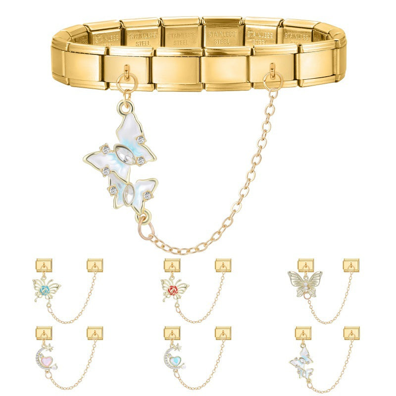 Wholesale Italian Charm Bracelet 9mm DIY Splicing Double Pendant Stainless Steel Composable Bracelet