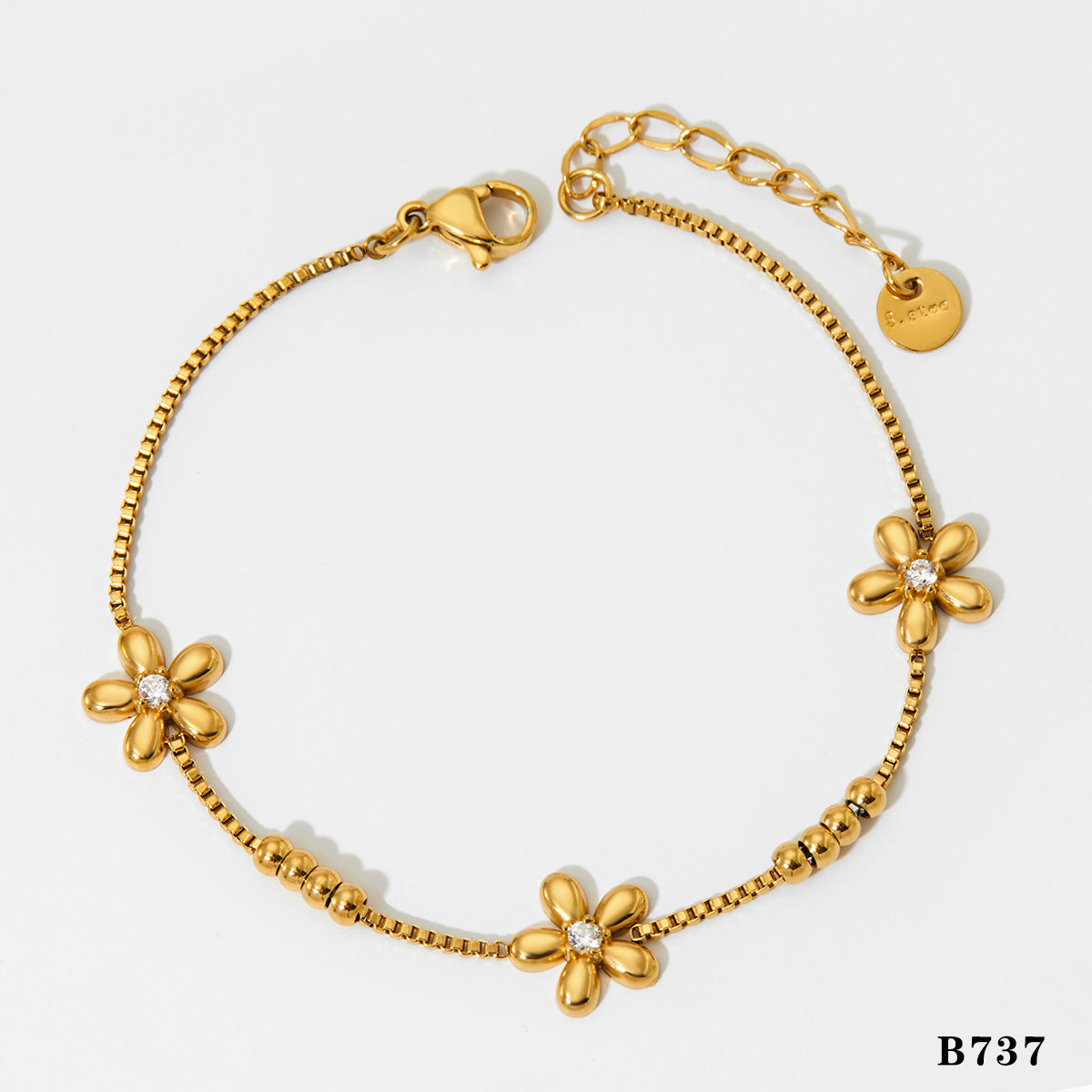 Wholesale Stainless steel flower round bead bracelet