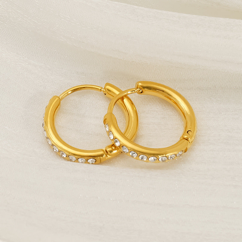 Wholesale round diamond earrings stainless steel 18K light luxury earrings