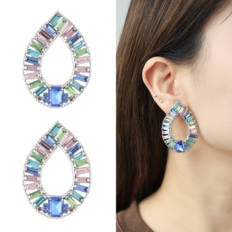 Wholesale Copper Colorful High End Glass Diamond Earrings ACC-ES-KJ020