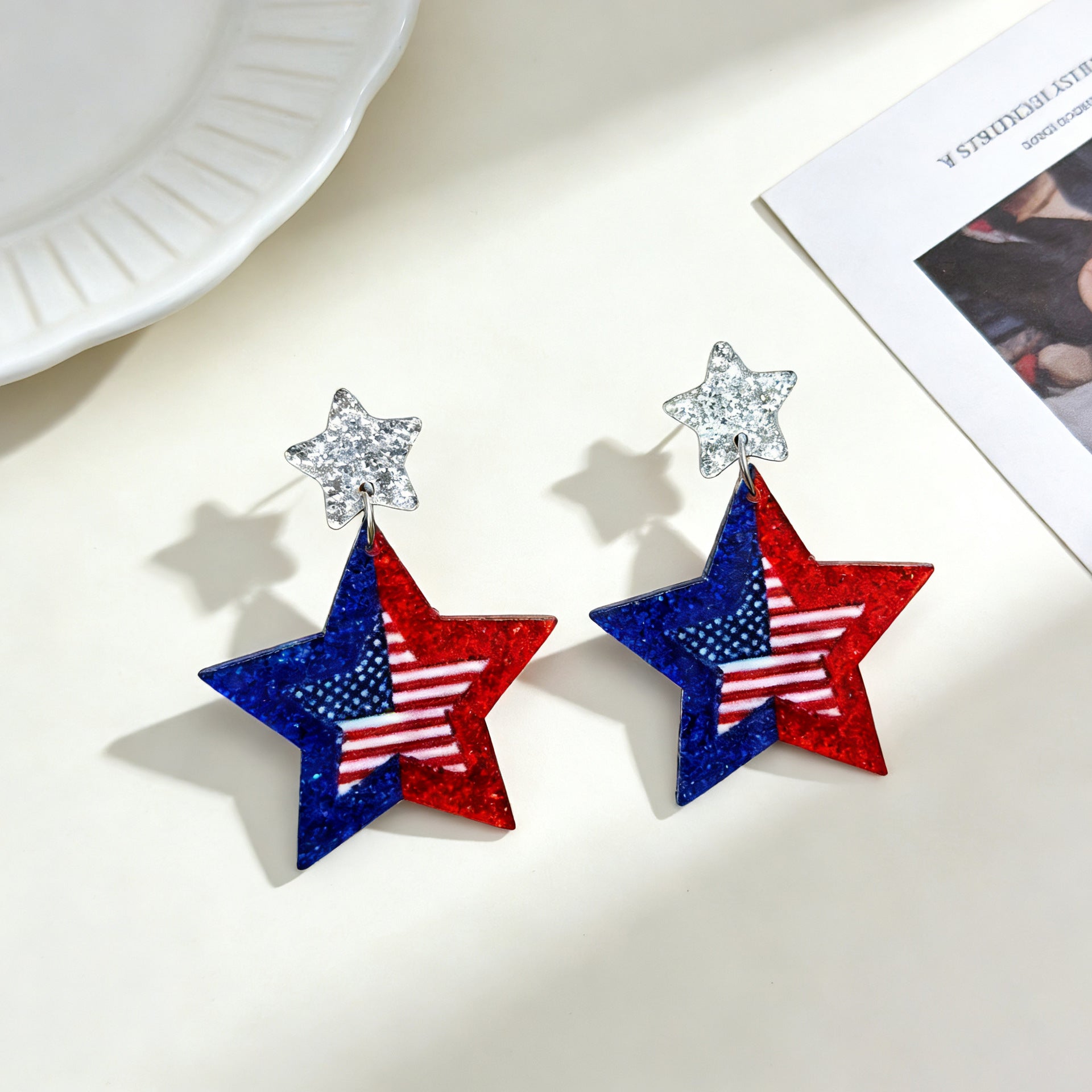 Wholesale Independence Day Flag-Colored Acrylic Earrings