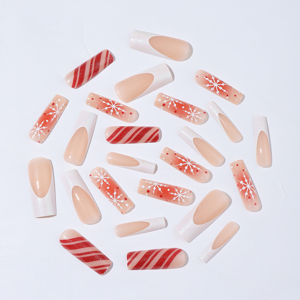 Wholesale 24 Pieces/  box Christmas red smudge candy cane snowflakes Nails Kits Nail Stickers