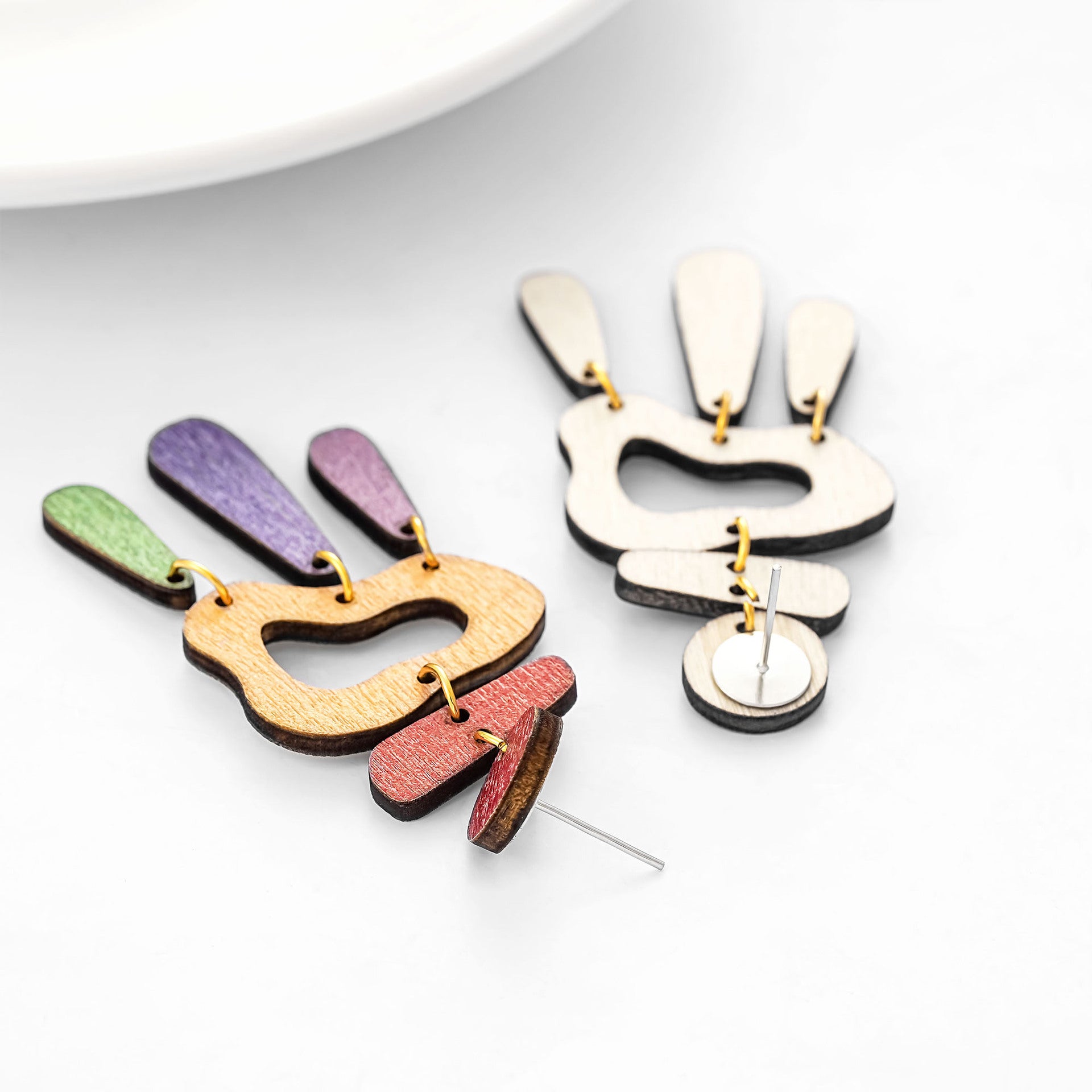 Wholesale  personality color irregular graphic stitching earrings