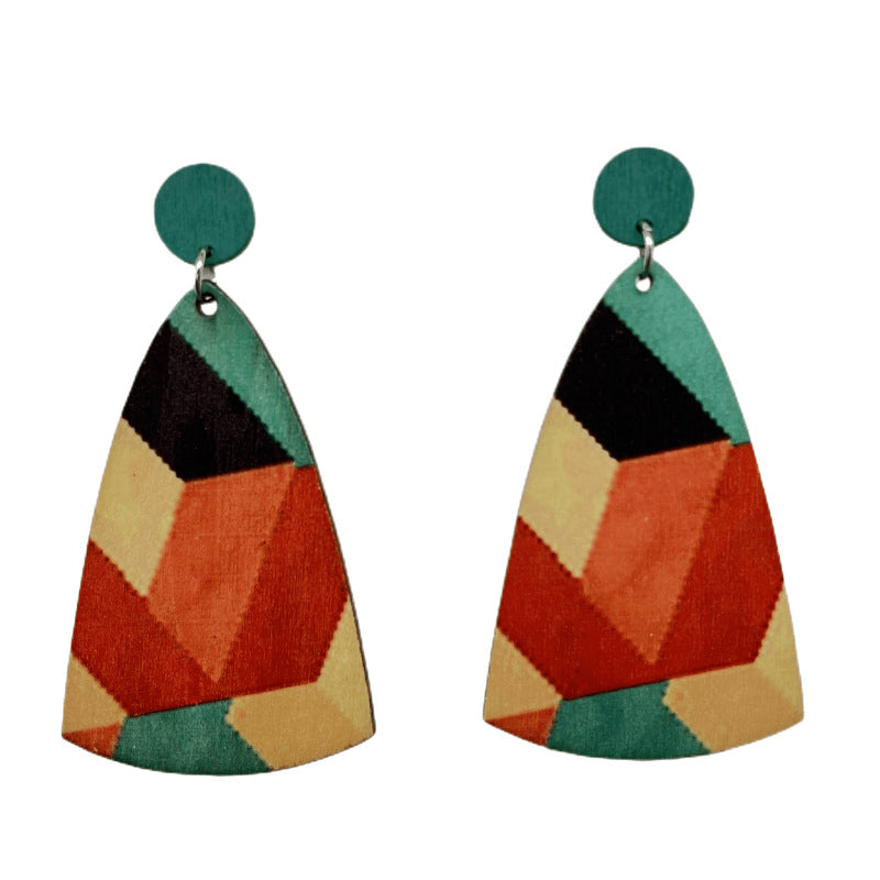 Wholesale Bohemian Colorful Striped Wooden Earrings ACC-ES-FX014