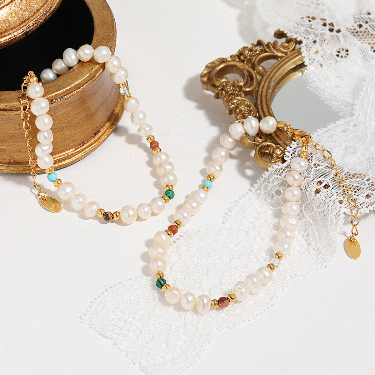 Wholesale Bohemian light luxury natural stone freshwater pearl titanium steel bracelet