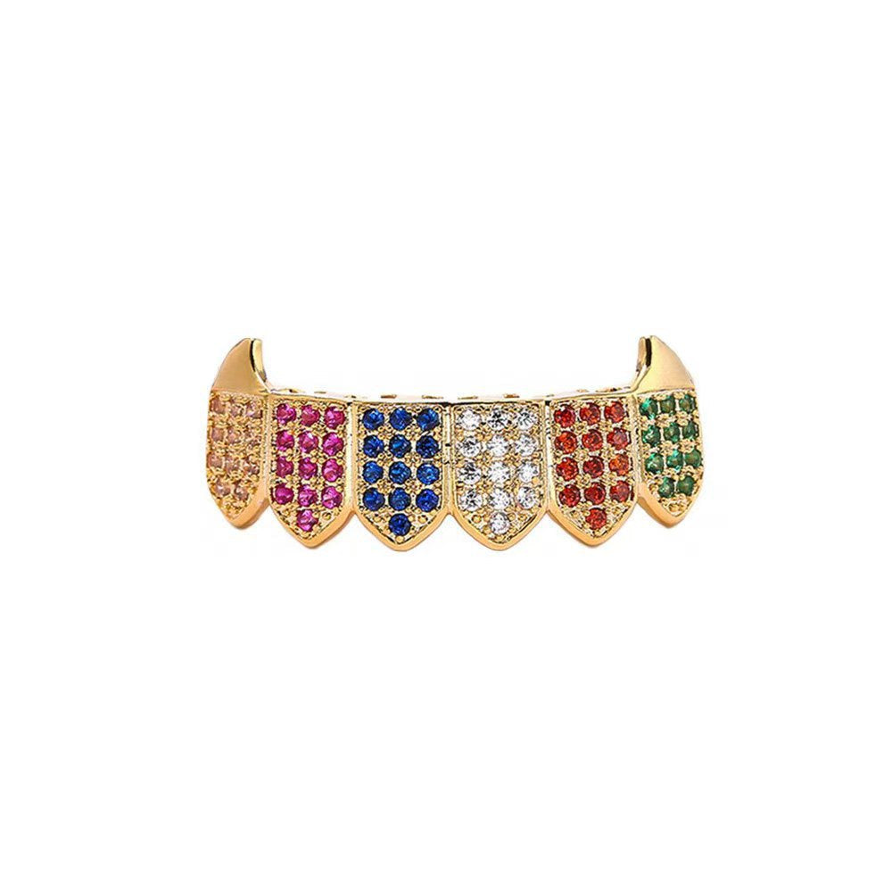 Wholesale Modern Hip-Hop Tooth Grills Gold Plated Alloy Colorful Zirconia Fashion Accessory for Resale