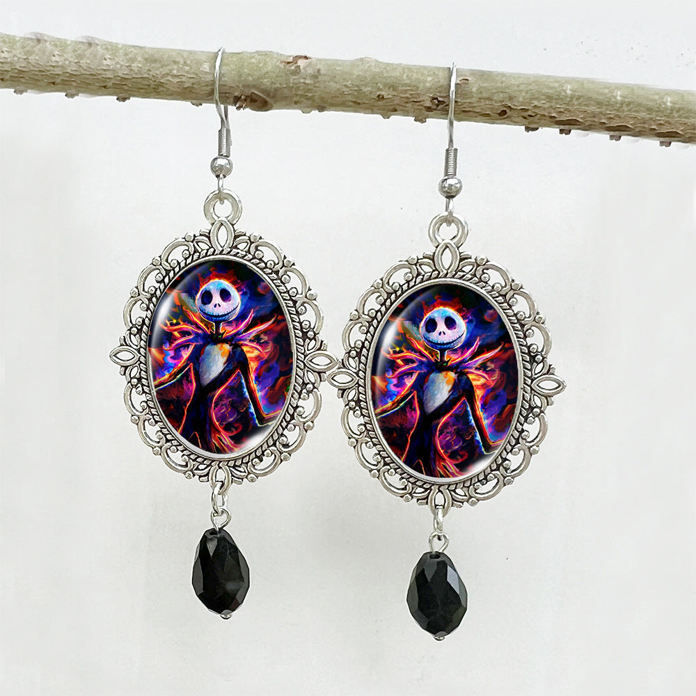 Wholesale Halloween Stainless Steel Ear Hook Oval Lace Metal Earrings ACCVIP-ES-XiangLian004