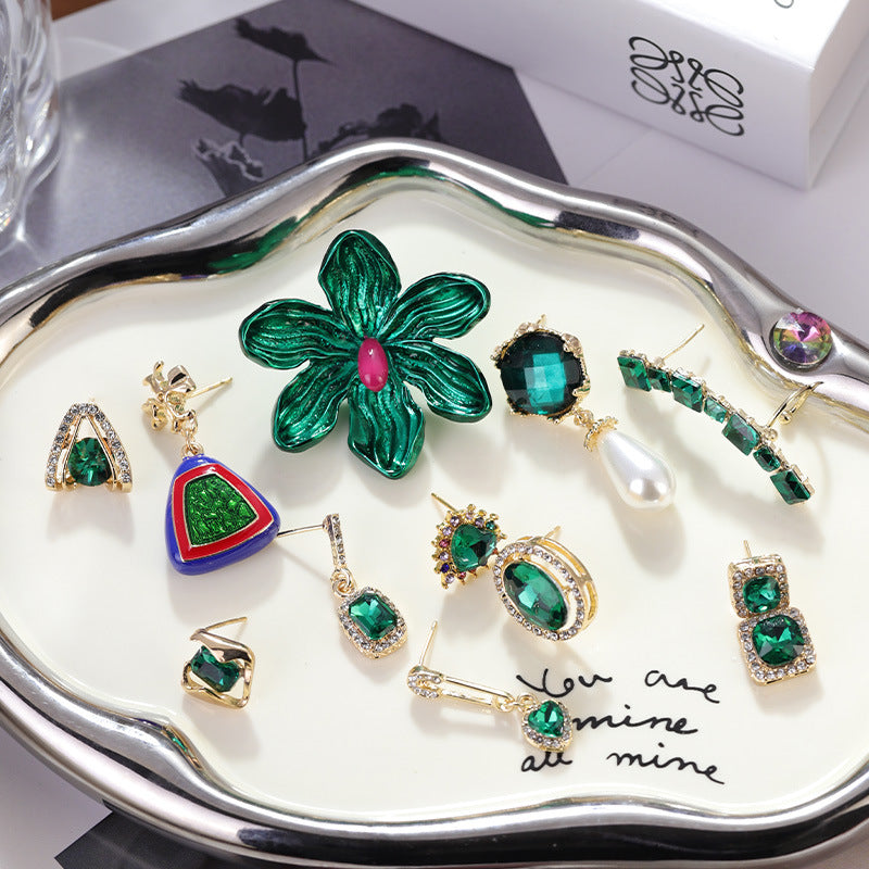 Wholesale green diamond flower lovely earrings
