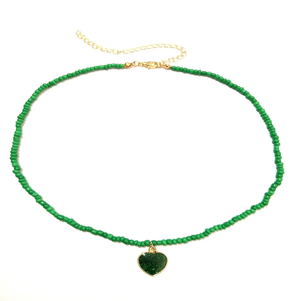 Wholesale Colorful Rice Beads Alloy Heart Necklaces ACC-NE-RongYan004