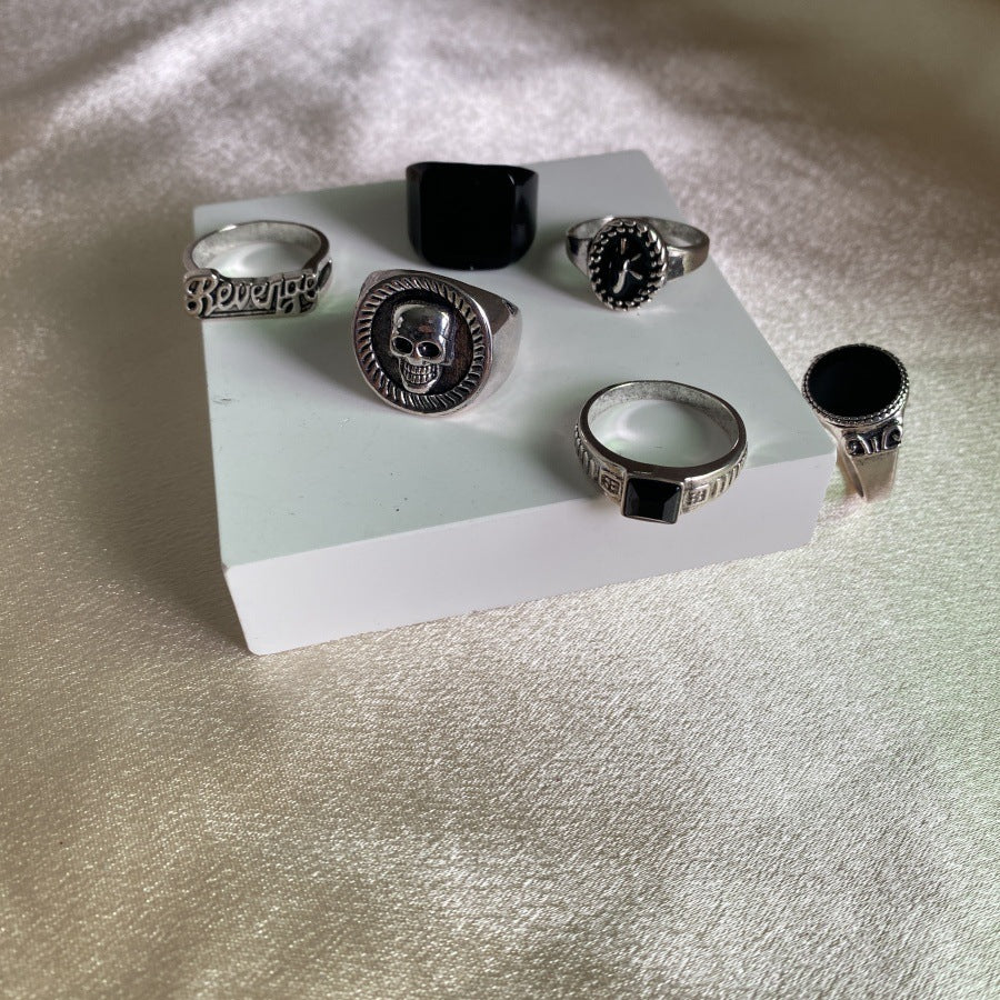 Wholesale  Black Personality Fashion Skull Letter Ring 6 Piece Set