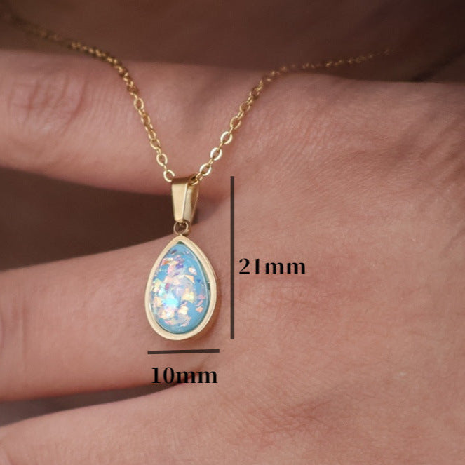Wholesale three-color water drop stainless steel inlaid 18K gold plated necklace