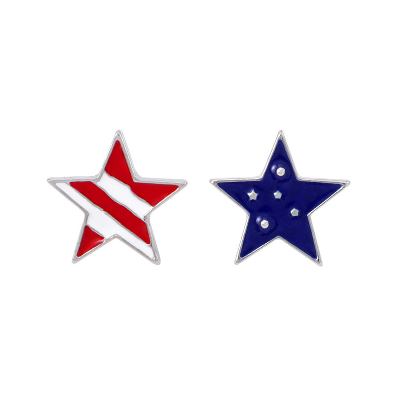 Wholesale  Independence Day earrings  personality red white blue diamond flag USA five-pointed star earrings
