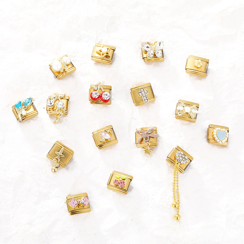 Wholesale Italian Beaded Bracelet 9mm DIY Splicing Removable Gold Bottom Diamond Pendant Series Stainless Steel Combinable Bracelet