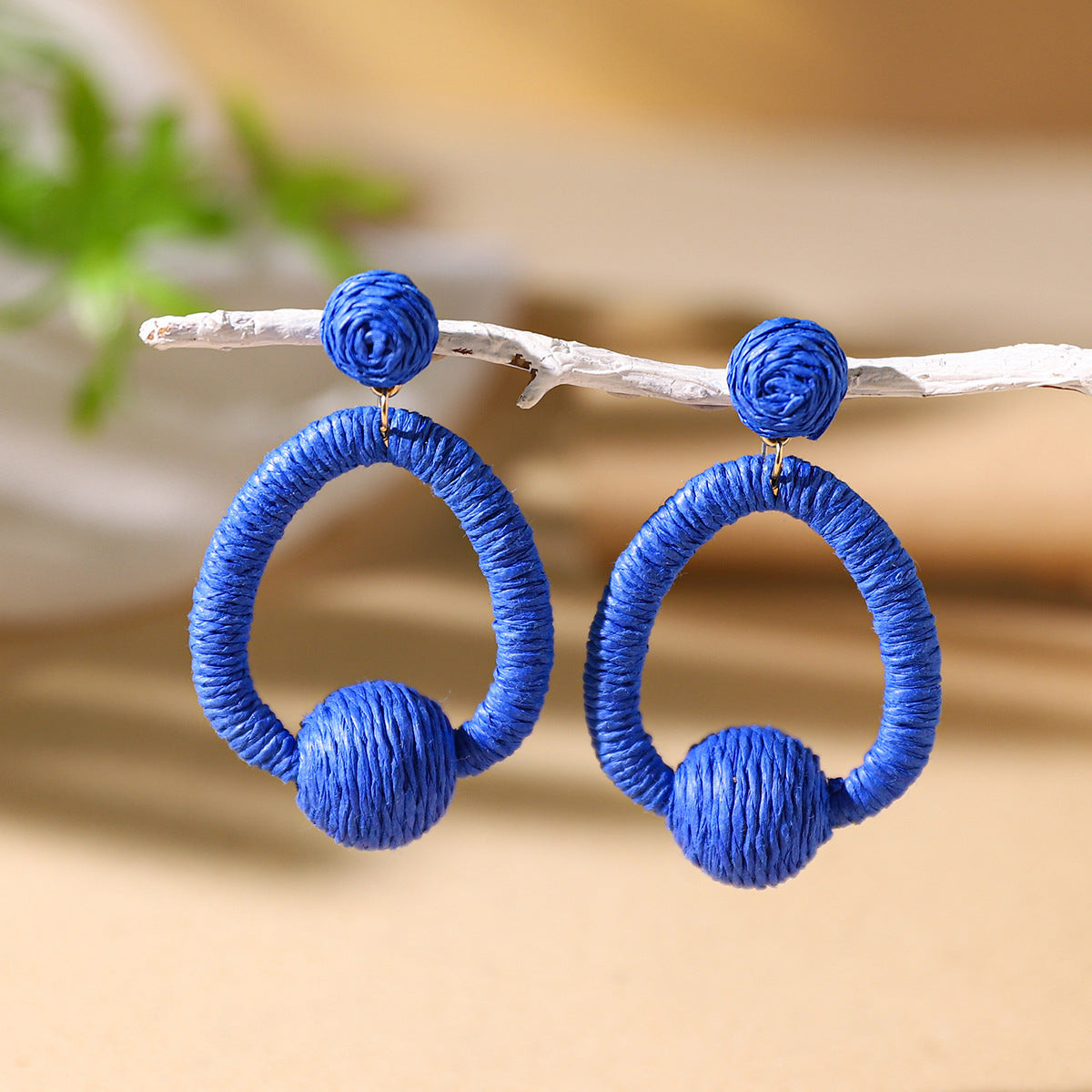 Wholesale Bohemian Exaggerated Raffia Earrings Hand Woven ACC-ES-XLH002