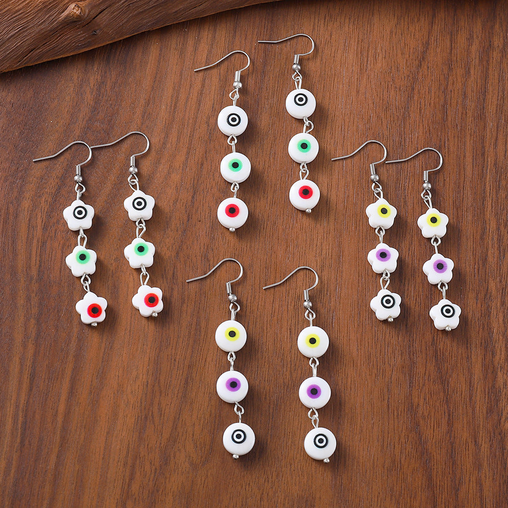 Wholesale Retro Evil Eye Tassel Flower Earrings Zinc Alloy Boutique Resale Jewelry Accessory