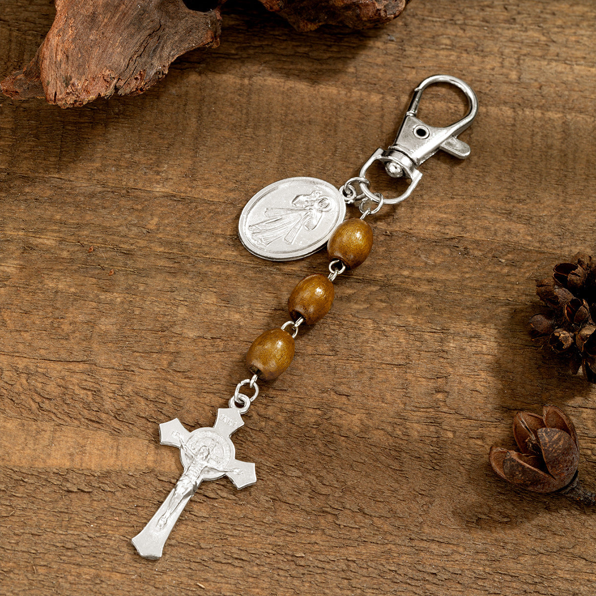 Wholesale minimalist niche alloy cross round pendant keychain