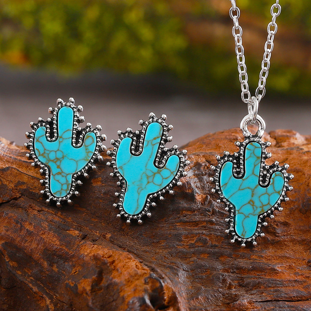 Wholesale Cactus Star Bull Head Heart Turquoise Earrings Necklace Set