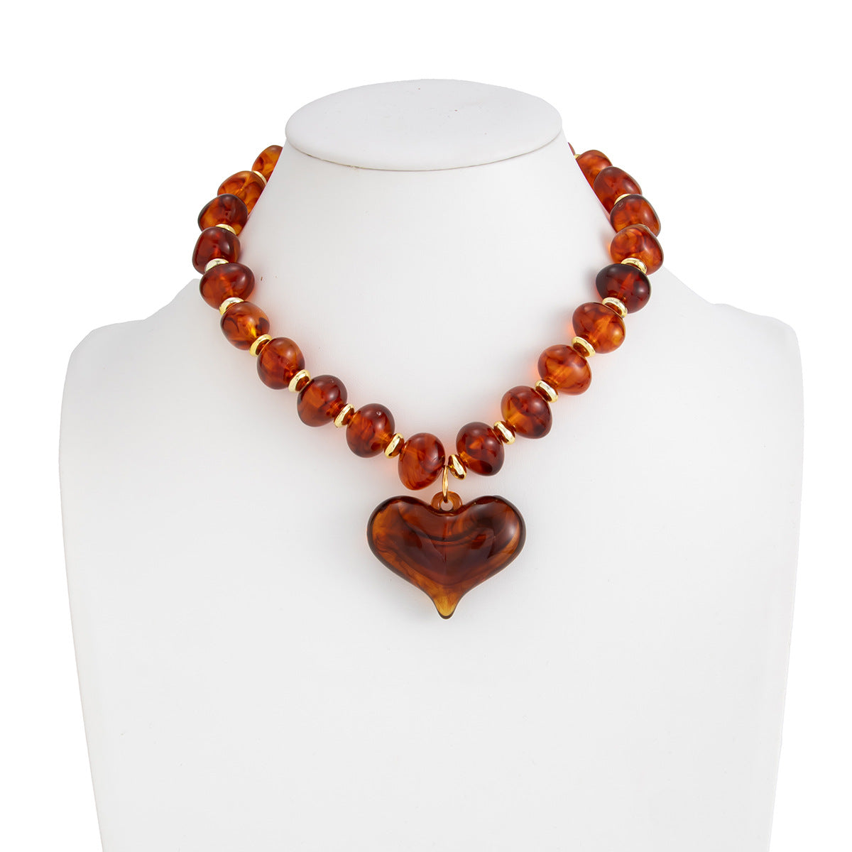 Wholesale Retro  Amber Large Heart Pendant Necklace