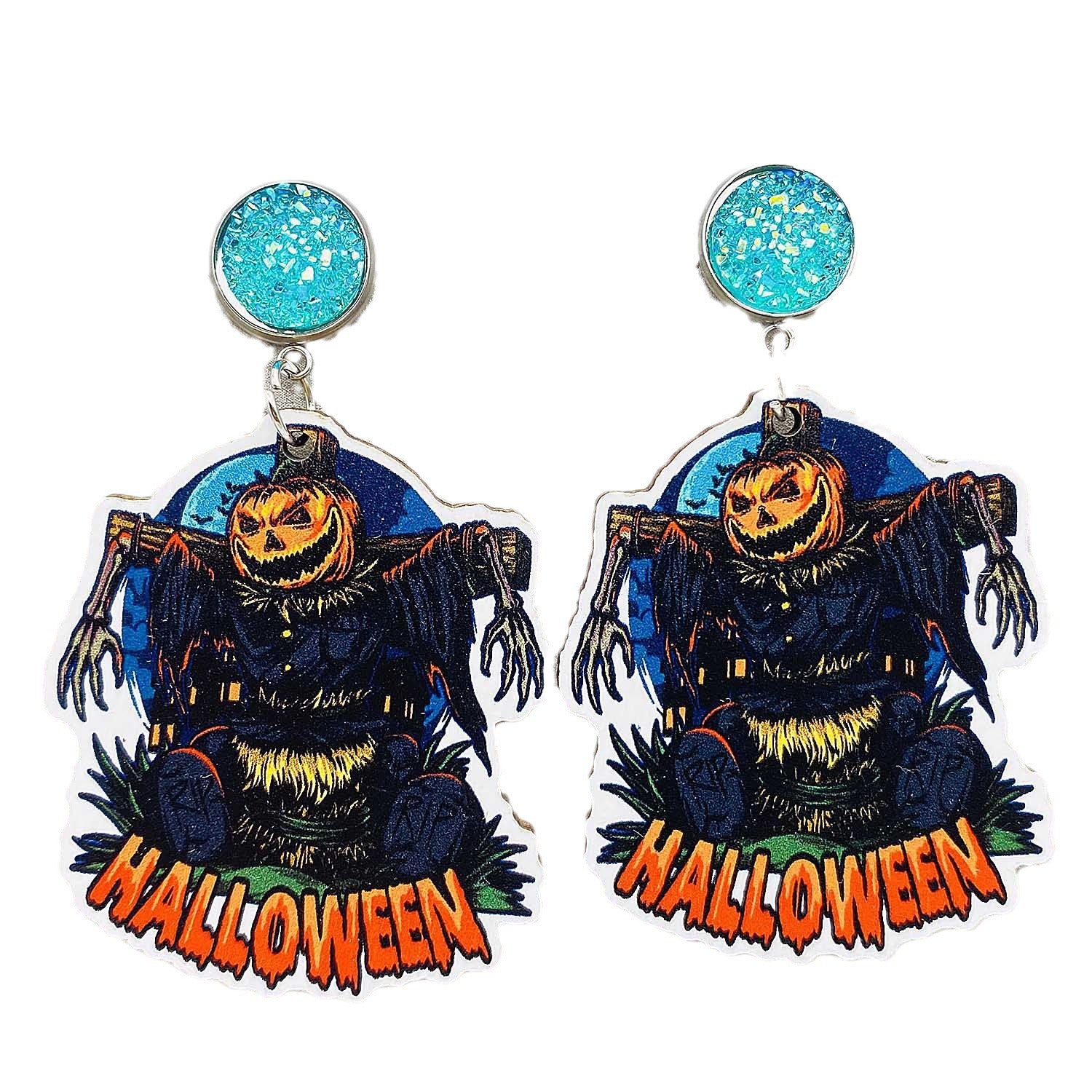 Wholesale Halloween Horror Pumpkin Castle Wood Earrings ACC-ES-ChenY026
