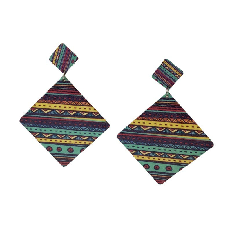 Wholesale Bohemian Vintage Wood Rhombus Long Earrings ACC-ES-FX056