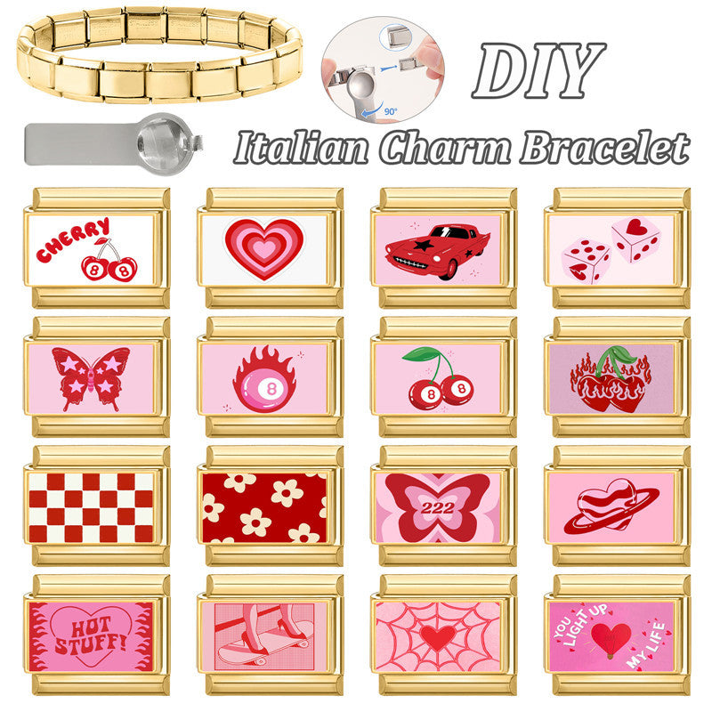 Wholesale 9mm Italian Charm Starter Bracelets DIY square Single Section Creative Stainless Steel Composable Bracelet