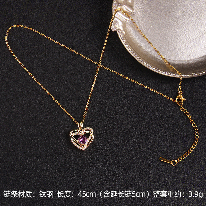 Wholesale Purple Zircon Necklace Love Purple Qi Donglai Pendant Heart Necklace ACC-NE-Rongc010