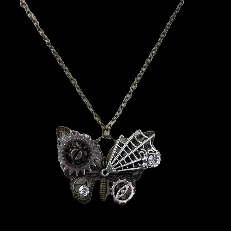 Wholesale Gothic Mechanical Gear Butterfly Pendant Necklace