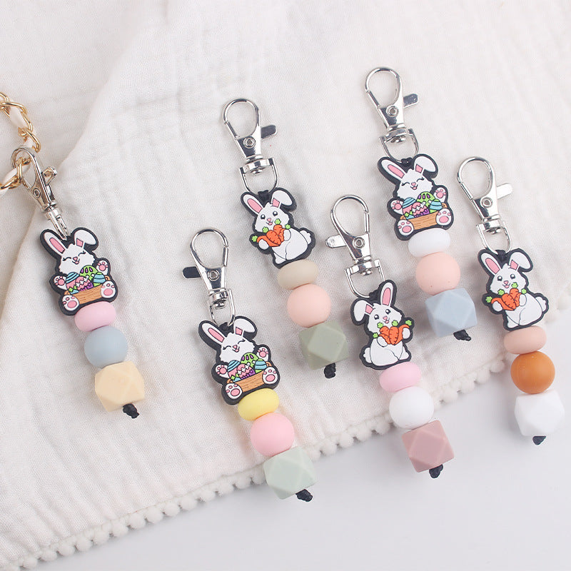Wholesale Silicone Beaded Bracelet Jewelry Creative DIY Cartoon Rabbit Keychain