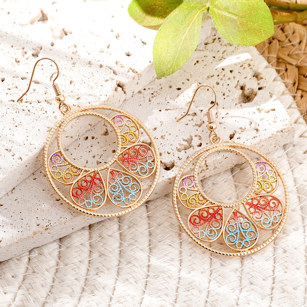 Wholesale Gold Bohemian Earrings Exaggerated Hollow Carved Pattern Fashion Accessory