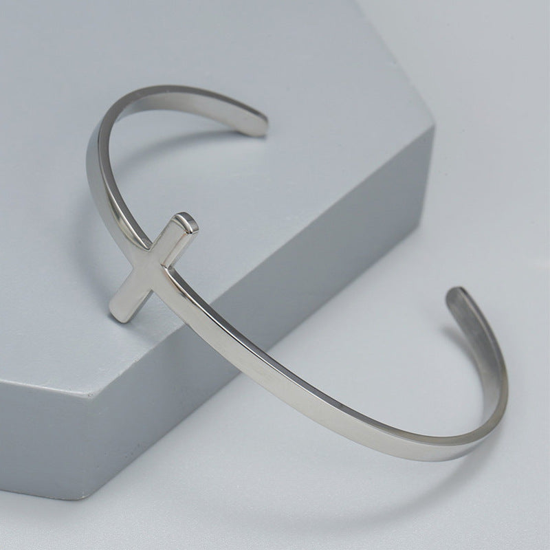 Wholesale Stylish Stainless Steel Cross Hollow Double Chain Bracelet For Men Unisex Geometric Electroplated Design Boutique Resale