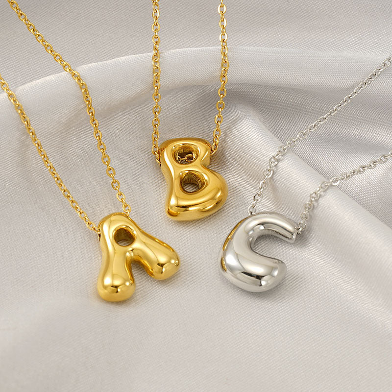 Wholesale  titanium steel smooth bubble letter necklace