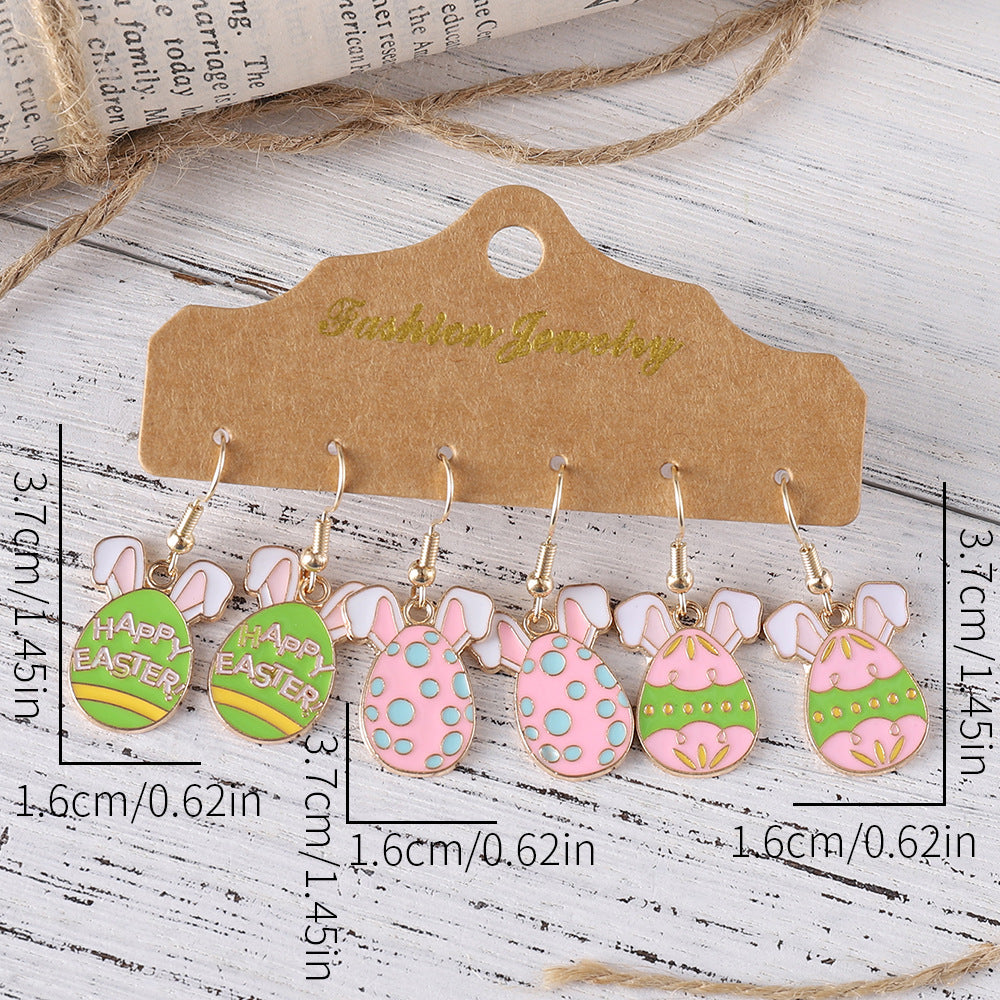 Wholesale Easter Color Bunny Egg Pendant Oil Dropping Earrings suit