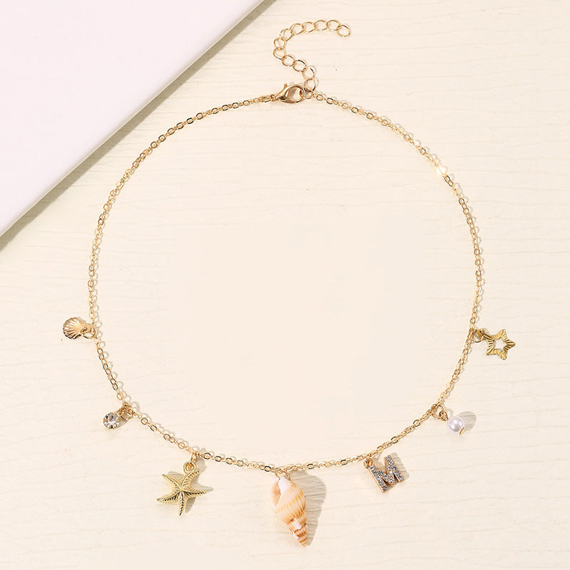 Wholesale 26 Letter Pearl Shell Necklace Beach Ocean Bohemian Style