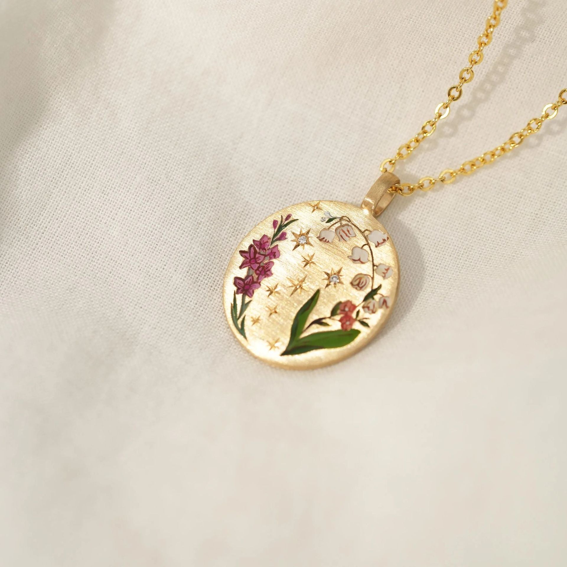 Wholesale  Titanium Steel Painted Oil Dripping Flower Oval Tarot Necklace