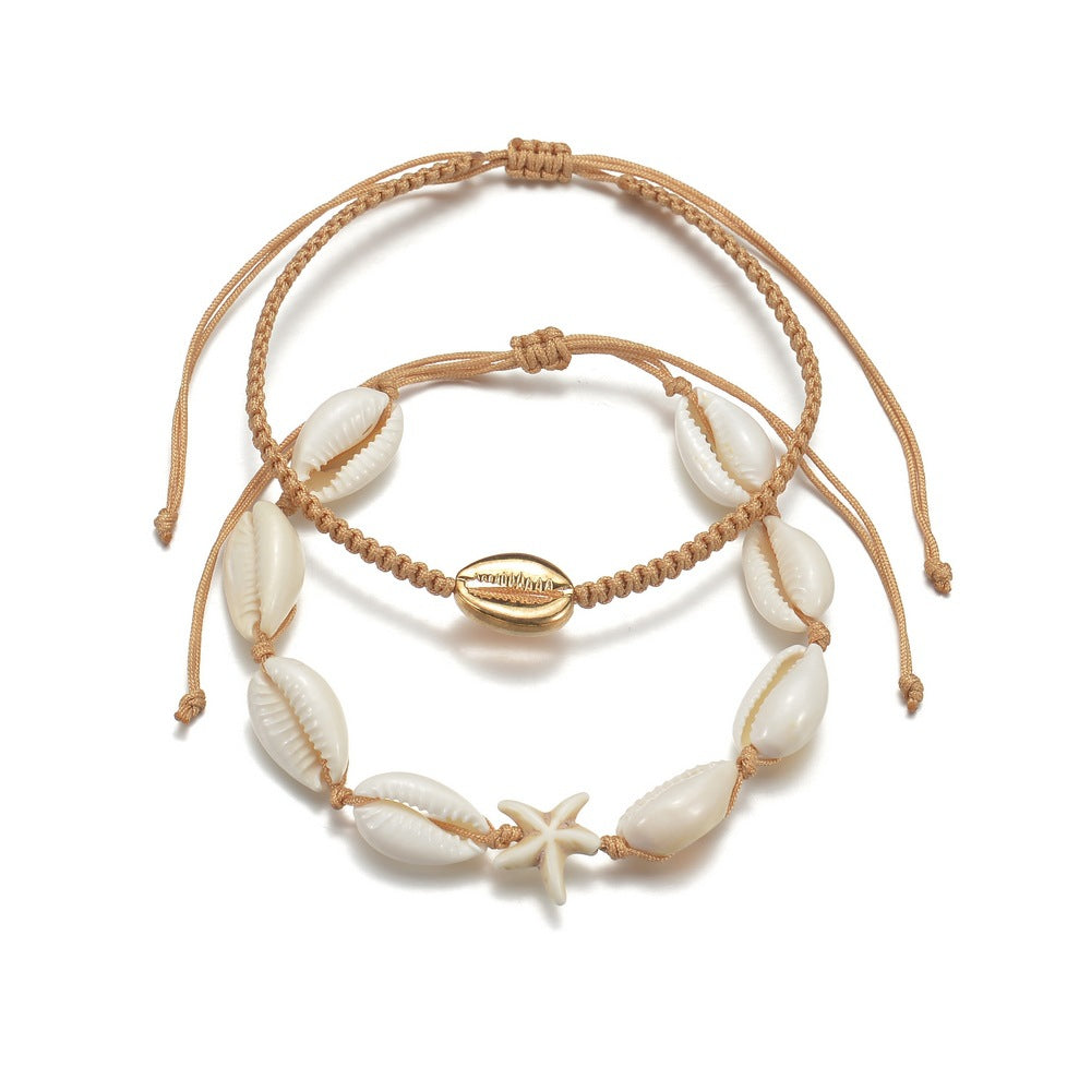Wholesale Ocean Vacation Style Natural Shell Starfish Alloy Shell Rope Adjustable Anklet