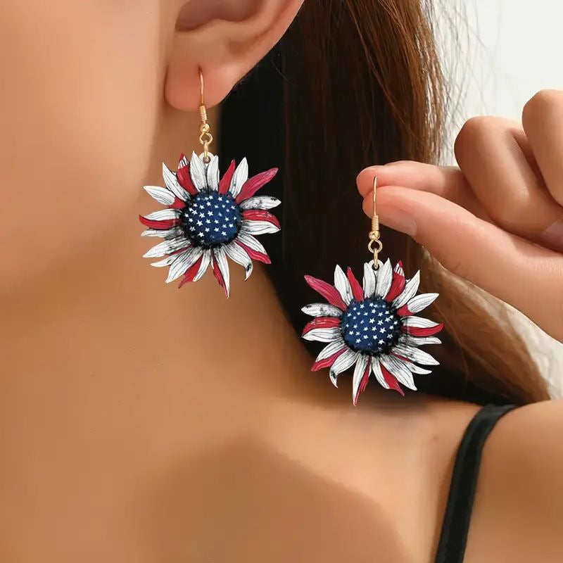 Wholesale Independence Day Acrylic Sunflower Earrings