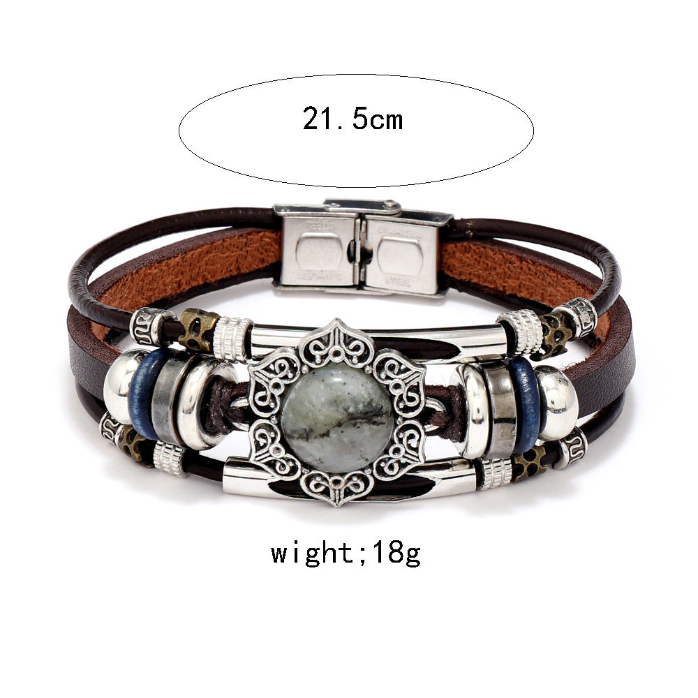 Wholesale 3PCS Leather natural stone multi-layer bracelet