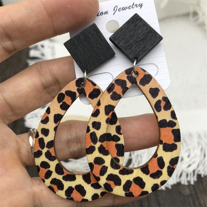 Wholesale Vintage Boho Leopard Zebra Print Wooden Earrings ACC-ES-FX008