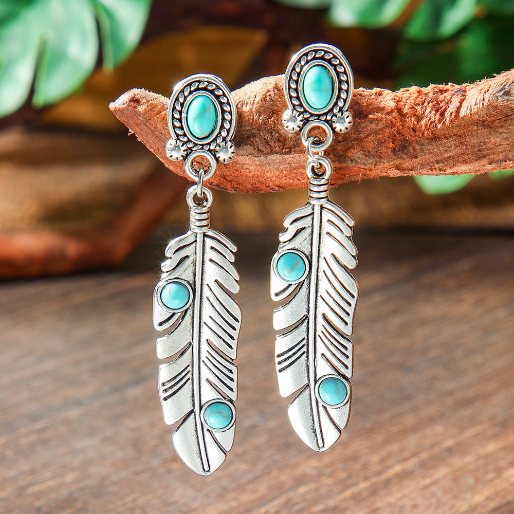Wholesale Retro Bohemian Turquoise Alloy Earrings Party Wear Fashion Accessory