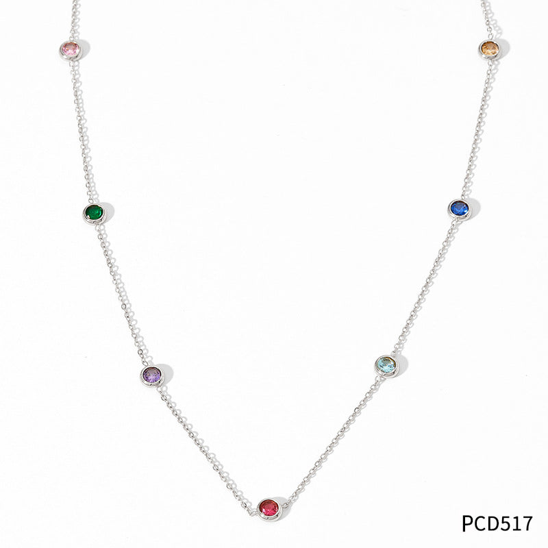 Wholesale Stainless Steel Colorful Zircon Bracelet Necklace Set