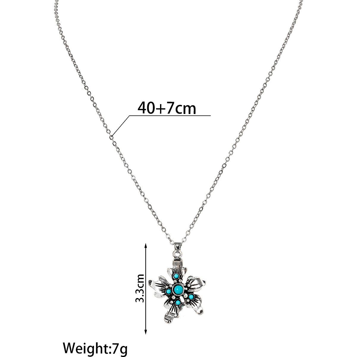 Wholesale  Retro Style Alloy Flower Inlaid  Turquoise Pendant Thin Chain Adjustable Women's Necklace